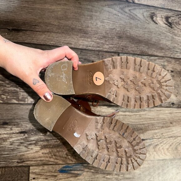 Women's Ankle Boots Brown Faux Leather Sherpa Tall Thick Heel Booties Size 7 - Picture 4 of 13